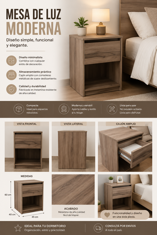 Mesa de Luz Moderna con Compartimentos Ocultos | Diseño elegante y funcional
